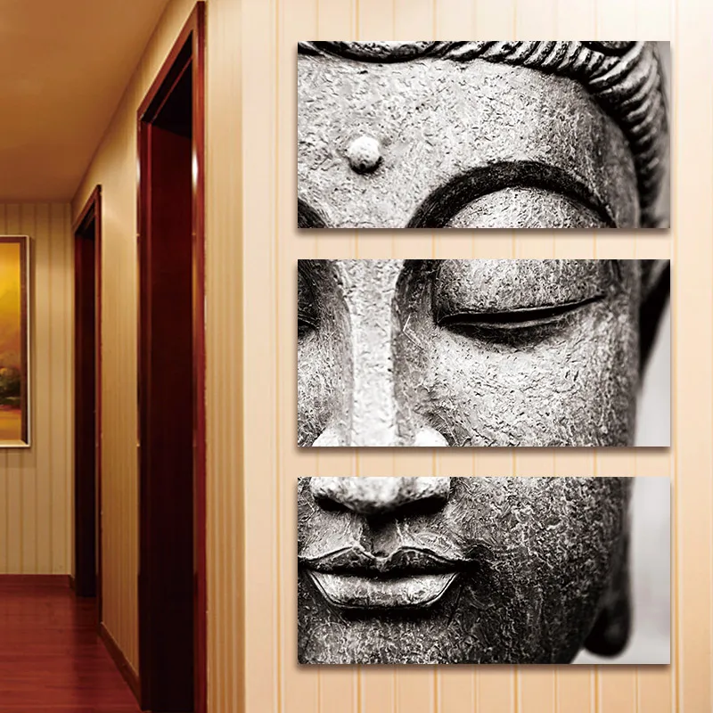 Frame 3 pcs canvas wall art buddha painting Buddha head wall painting