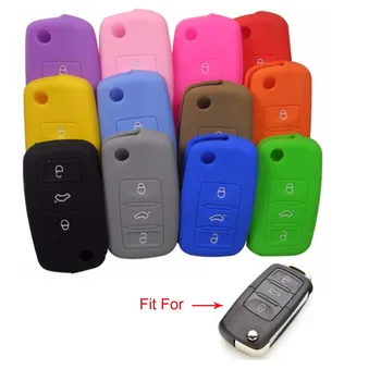 

Keyfast 100pcs/lot For VW Polo Passat B5 Jetta Mk6 Tiguan Silicone Key Case Cover 12 color 3 button with logo High quality