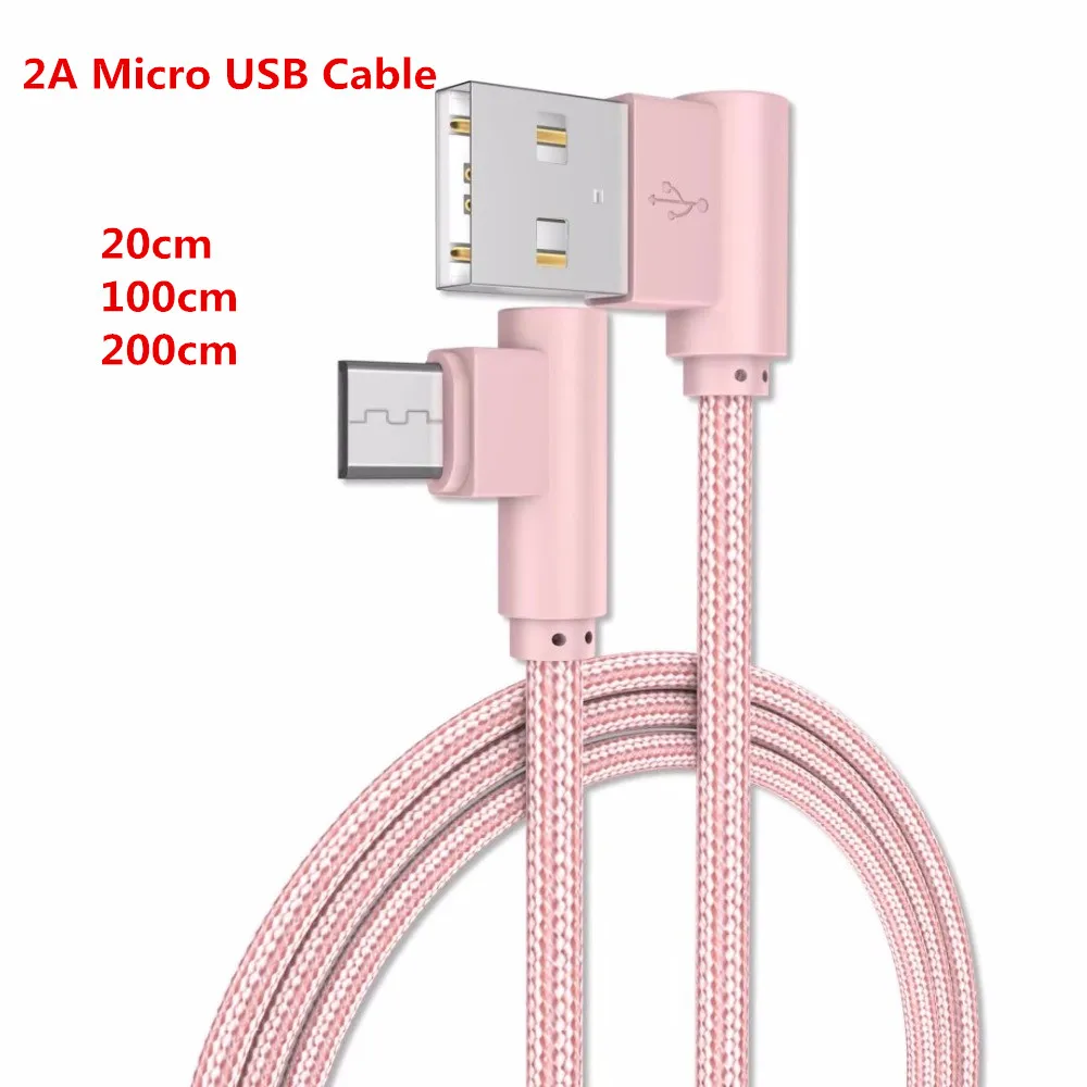 

20/100/200CM Micro USB Data Cable 90 Degree 2A Braided Cord Fast Charge For Xiaomi Redmi 5 plus note 5 6 pro 4X 5A 3 4 2S 3S 4A