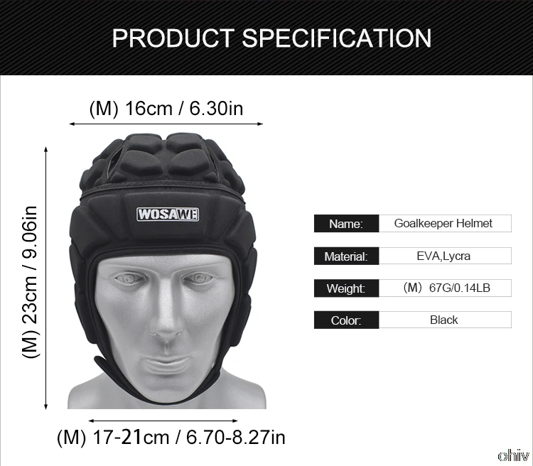 WOSAWE Football Soccer Goalkeeper Helmet Adjustable Rugby Cap Head Guard Goalie Hat Head Protector Cycling Sking Skateboard