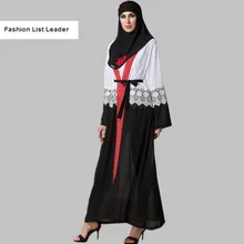 S-4XL fashion Adult Casual lace stitching Robe Musulmane Turkish Abaya New Muslim chiffon Robes Arab Worship Service Wj1042