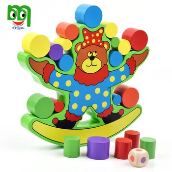 

Wooden toy baby gift colorful balance game bear shape Circus troupe pattern parent-child cylinder block birthday christmas 1 set