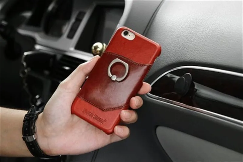 New For IPhone 6p 6s Plus Phone Knight Finger Ring Case Cowskin Leather Cover Magnetic Suction Bracket Stand