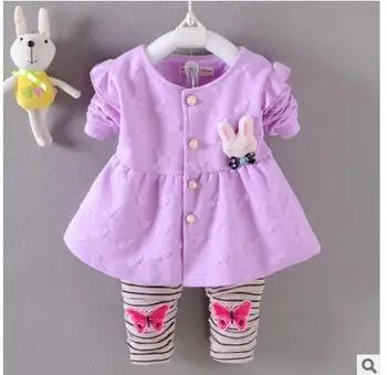 

Girl suit spring and autumn new Korean children's cartoon fight color two sets of foreign trade children's suits free shipping