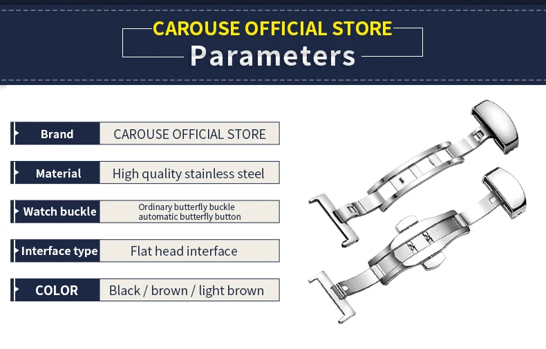 Застежка-бабочка Carouse с двойным кликом из нержавеющей стали, автоматическая застежка для ремешка 10 12 14 16 18 20 22 мм, застежка для часов
