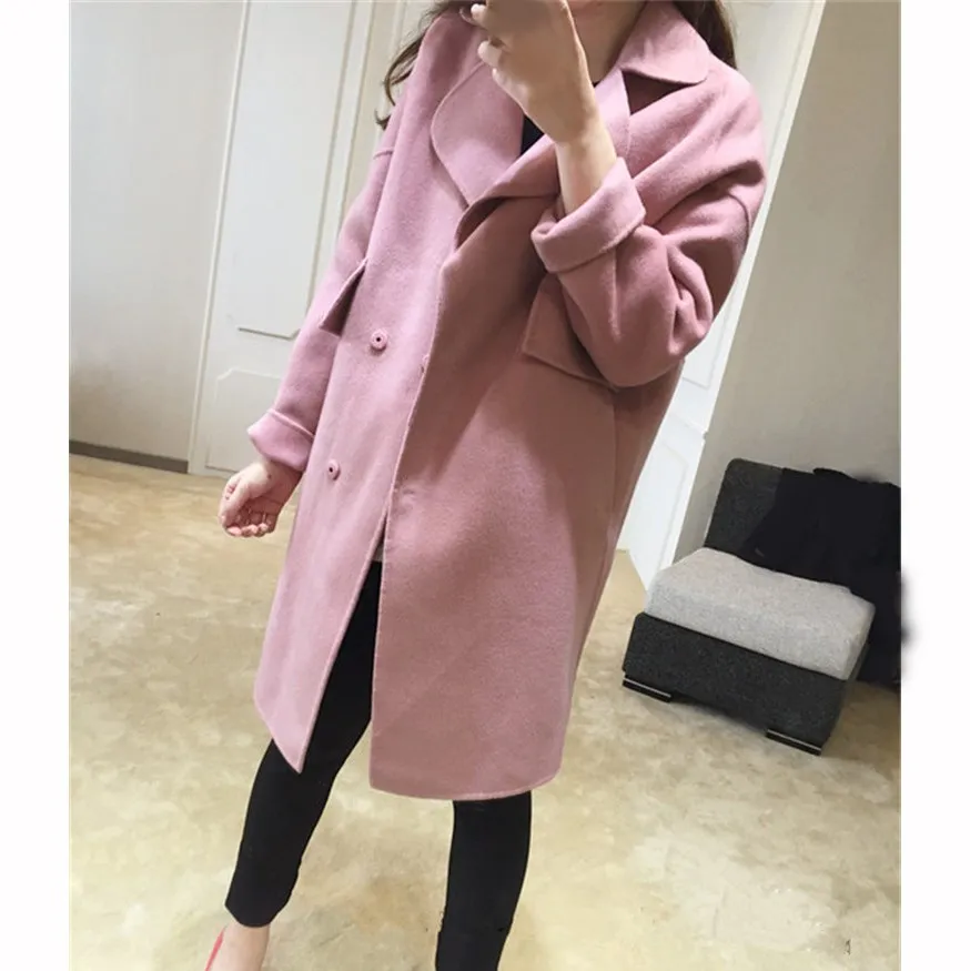 2018 Winter Women Wool Blends Coat Casual Oversize Double-Breasted Outwear Loose Long Sleeve Solid Thin Blends Coat Jacket 2018 Winter Women Wool Blends Coat Casual Oversize Double-Breasted Outwear Loose Long Sleeve Solid Thin Blends Coat Jacket