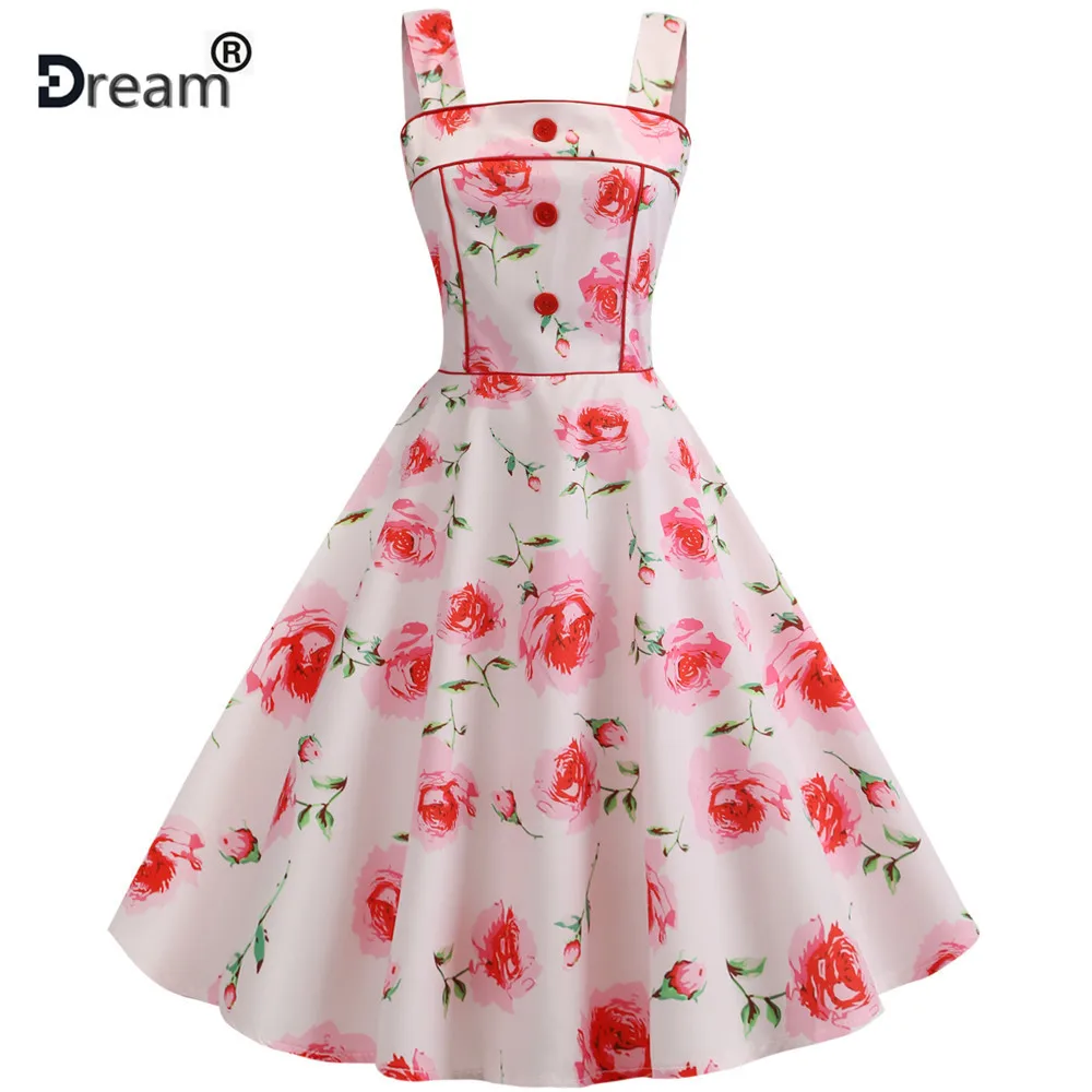 

Summer Dress Vintage Rockabilly Dress Jurken 60s 50s Retro Big Swing Floral Pinup Women Audrey Hepburn Dress Vestidos