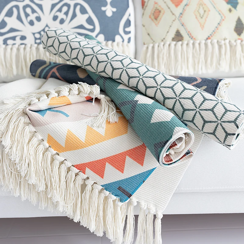 60x90 см простой современный хлопковый Коврик для пола с рисунком килим, ковер для спальни с кисточками, богемный коврик для гостиной, коврик для ног, одеяло