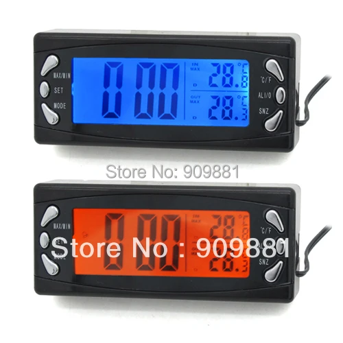 

12V Digital Car Thermometer LCD Car In/Out Thermometer Blue/Orange Backlit Vehicle Clock Temperature Meter 1.5M Cable Sensor