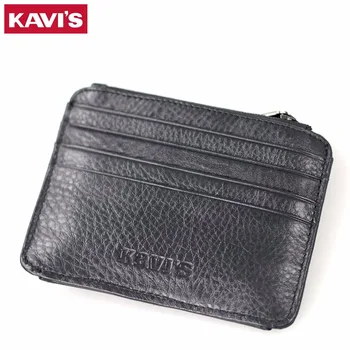 

KAVIS Genuine Leather Credit Card Holder Men Women ID Case Bank Card Wallet Driver License Purse Zipper & Hasp Black Card Holder