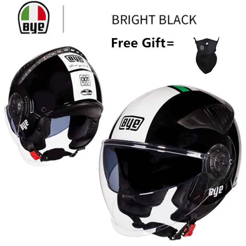 Moto rcycle шлем с открытым лицом половина moto racing capacete para moto cicleta винтажные moto rbike шлемы с двумя защитные козырьки объектива - Цвет: Gloss Black