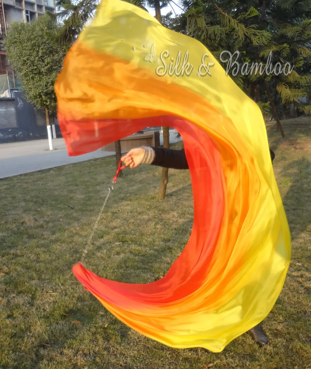 

red/orange/yellow, 1 piece 2.3m*0.9m(70"*35") detachable hand painted belly dance silk veil poi, real flowy silk!
