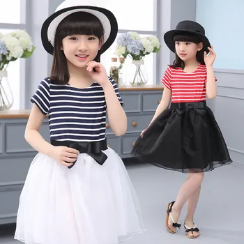 

birthday dresses children girls Summer Lolita style stripe princess clothes lace party mini dress white lace weddings costume
