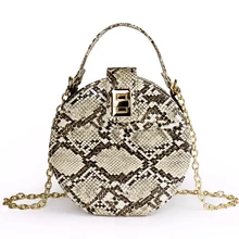 Маленькая круглая сумка под змеиную кожу в стиле ретро, женская сумка через плечо под змеиную кожу, женские сумки, сумка в коробке с принтом, женские модные сумки на плечо с цепочкой