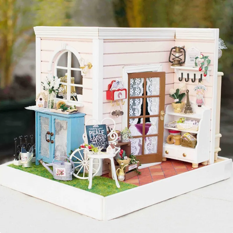 3D Wooden DIY Miniatura Dollhouse Happy Time Handmade Decorations Model with LED Light Best Gift For