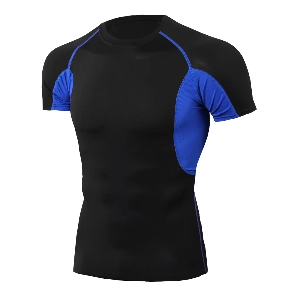 

Men's Tight Short Sleeve T-shirt Male Fitness Exercise Running Training Elastic Quick Drying patchwork T-shirt Clothes