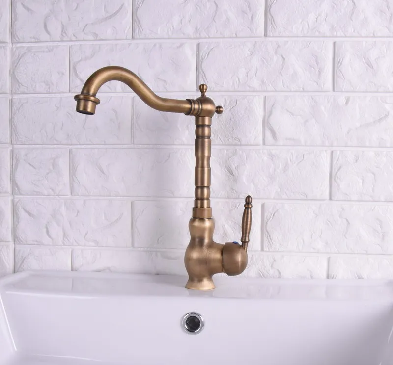 Vintage Retro Antique Brass Single Handle One Hole Bathroom Kitchen Basin Sink Faucet Mixer Tap Swivel Spout Deck Mounted msf118