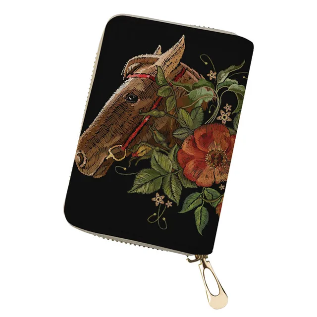 FORUDESIGNS Business Card Holder Horse Print PU Leather Card ID Holder