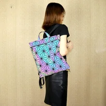 New Geometric Quilted Shoulder Bag Female Matt Surface Luminous Drawstring Backpack Folding School Bag For Teenage Girl kisumater matt color backpacks women bag geometry sequins folding luminous baobao backpack student s school bag free shipping