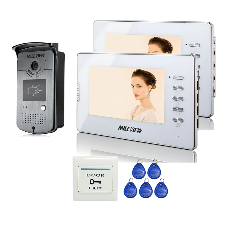 

Brand New 7 inch Color Apartment Video Door Phone intercom System 2 White Monitors 1 RFID Reader Door bell Camera FREE SHIPPING