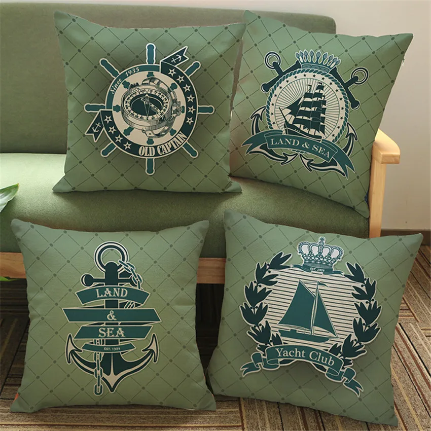 

European Navigation Style Cotton Linen Cushion Cover Navigation Anchors&Boat Pattern Pillow Cover Pillowcase Free Shipping