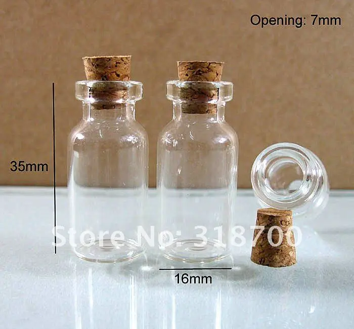 1000 х 3 мл мини Стекло бутылка с деревянной пробки, ясно тест-флаконы. 0.5 мл, 1 мл доступна, 16*35*7 мм