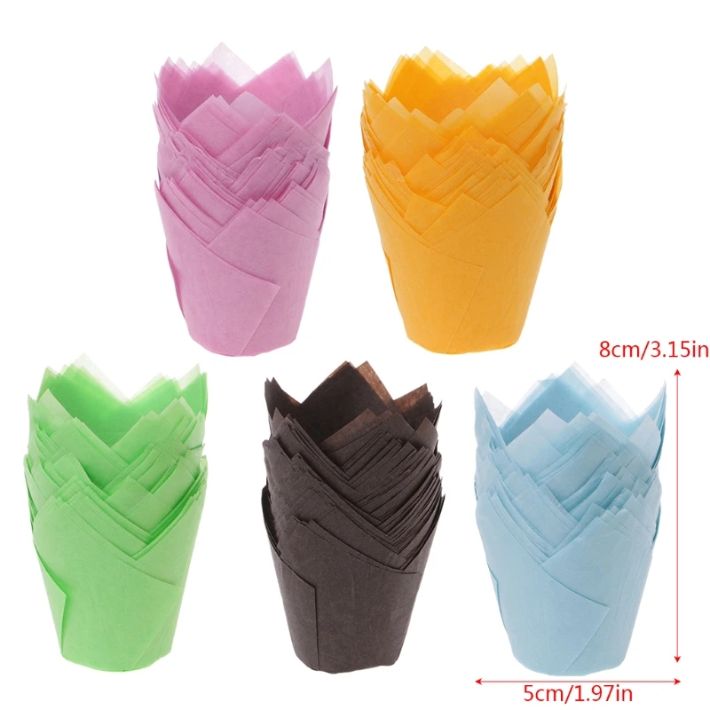 

50Pcs/Set Solid Wrapper Liners Cup Muffin Tulip Case Cake Paper Baking Cupcake