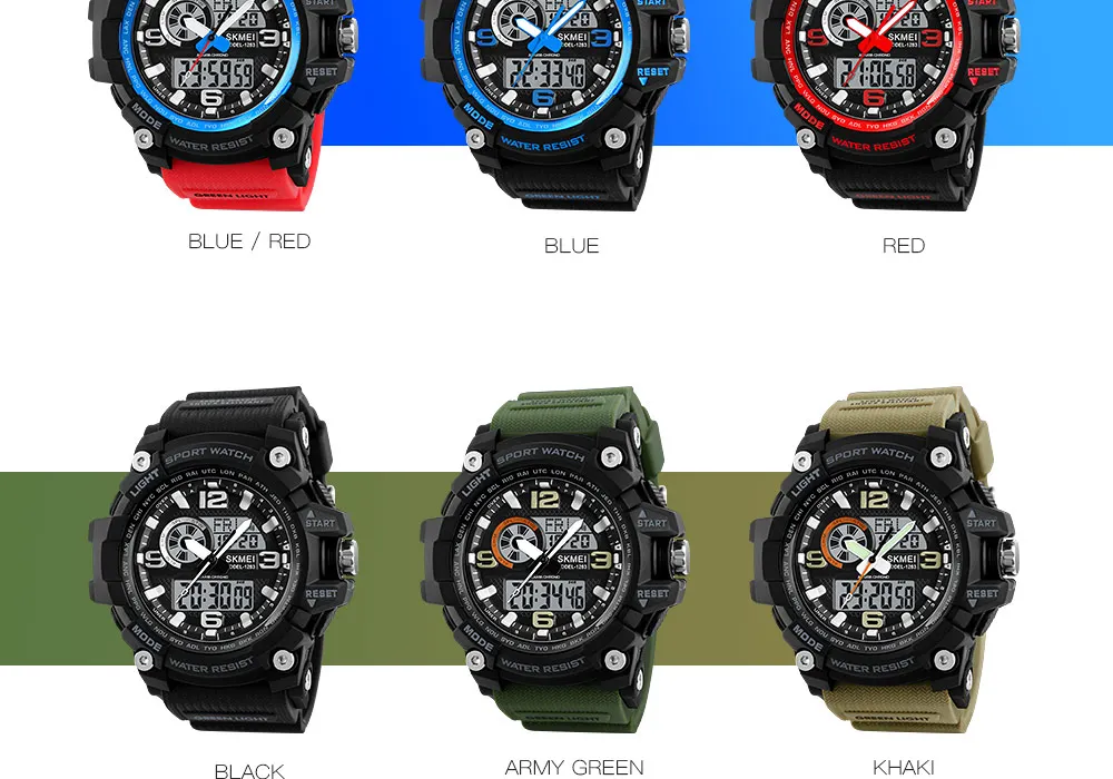 SKMEI 1283 Sport Watch Men Military 5Bar Waterproof Quartz Dual Display Wristwatch