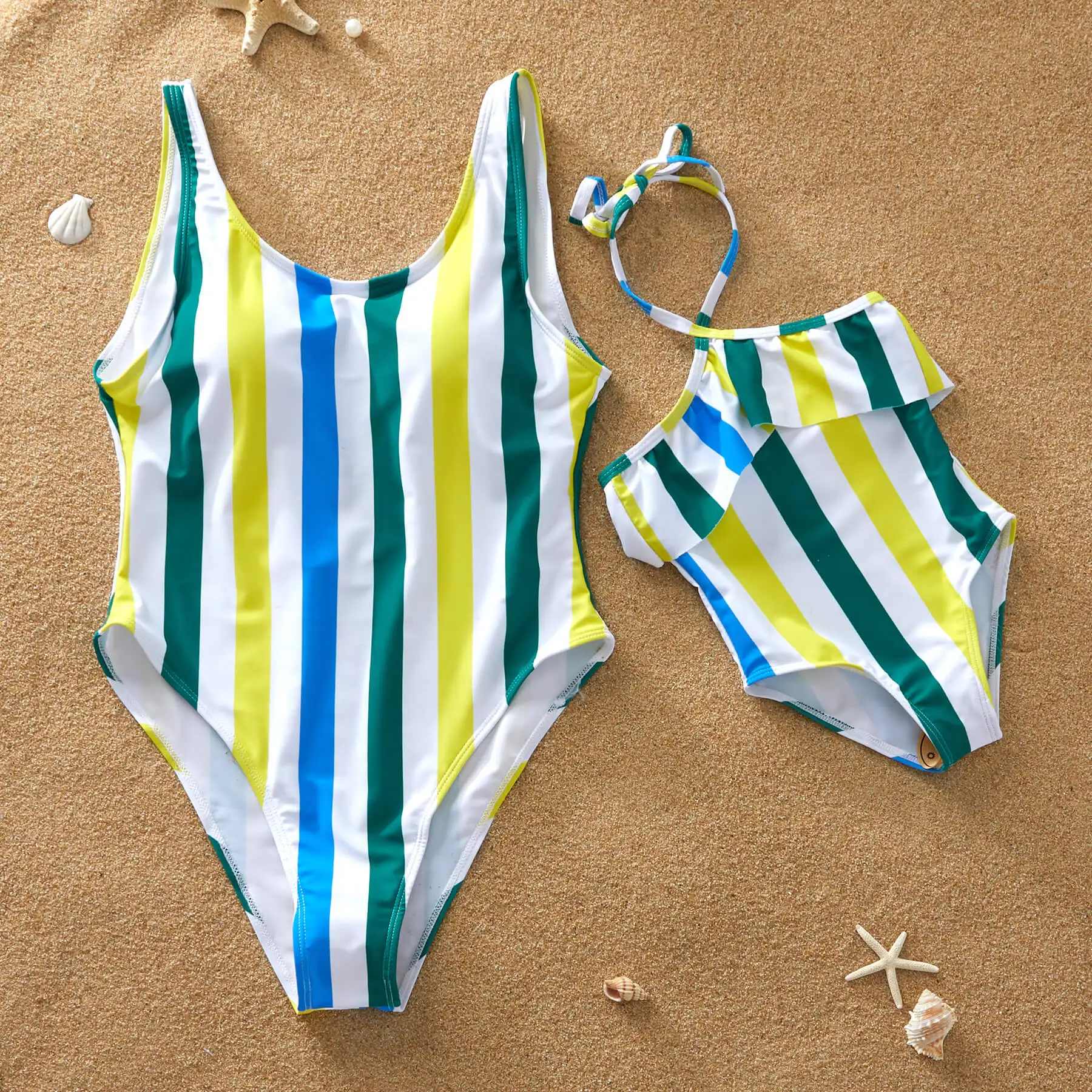 

Striped Mother Daughter Swimsuits Mommy and Me Swimwear Beach Family Matching Clothes Outfits Look Mom Mum Baby Bathing Dress