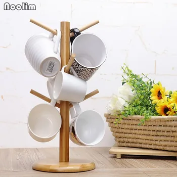 

NOOLIM Creative 6 hook peg wooden Hanging Tea Cup Coffee Mug Tree Rack Storage Holder Kitchen Storage 18x35cm