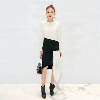 

Women Dress 2018 High Quality Autumn Spring Designer Runway O-Neck long Sleeve Patchwork Fashion Dresses NP0042