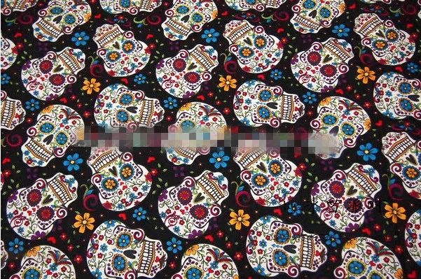 

100x110cm Export 100%Cotton Plain Horror Printed Flower Skull Fabric DIY Tissue Patchwork Fabrics Tela Felt Sewing Cloth Tecidos