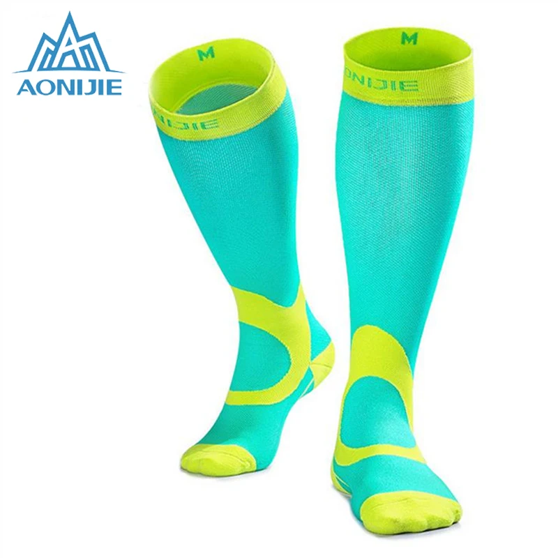 Image AONIJIE Men Women Sports Compression Cycling Socks Leg Support Stretch Long Socks Keen High Compression Unisex Running Socks