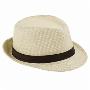 Модная летняя шляпа для женщин и мужчин, джазовые шапки Панама Мужская Гангстерская шляпа, Пляжная соломенная Солнцезащитная шляпа с резинкой - Цвет: Straw
