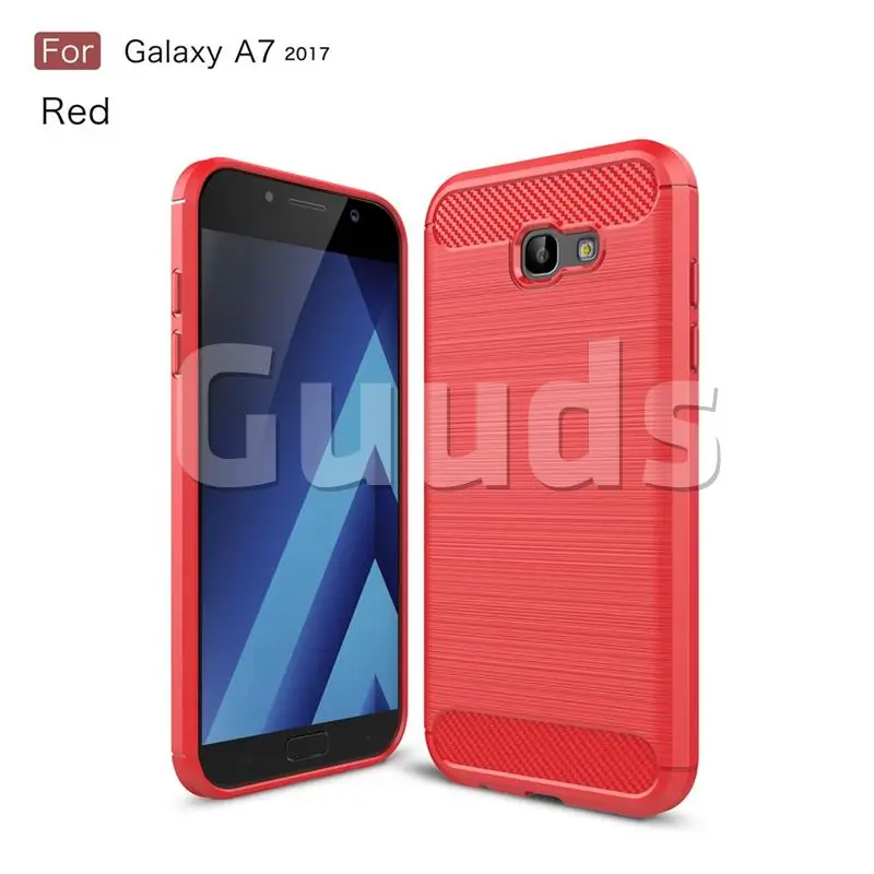 Luxury Carbon Fiber Brushed Wire Drawing Silicone TPU Back Cover for Samsung Galaxy A7 2017 A720 (Red)