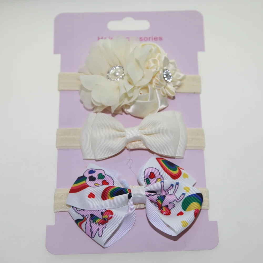 

on sale 3pc girls hair accessories Kids Elastic Floral Headband Hair Girls boy Bowknot Elastic bands unicorn Headwear Hairband
