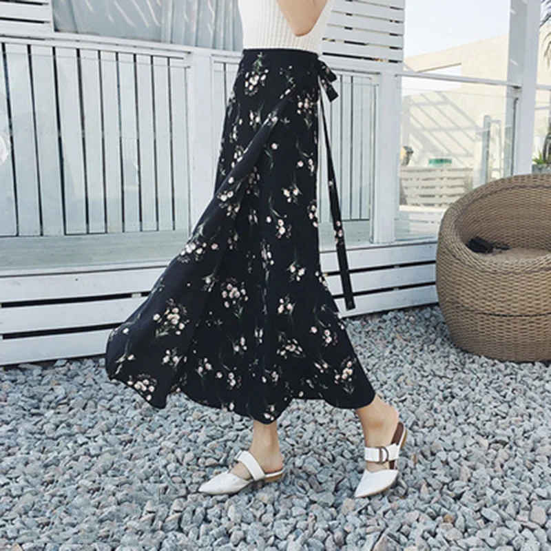 

Women Casual Elastic Waist Lace Trim Boho Solid Long Maxi Tiered Skirt Girl Gift