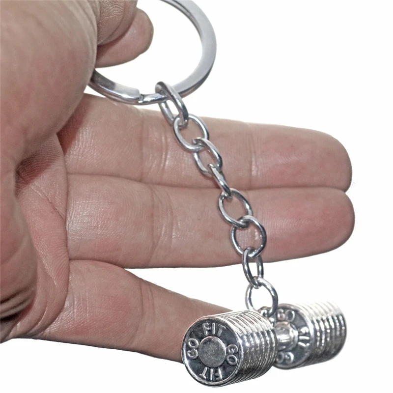 SALE GYM Large Dumbbell Stainless Steel Keychain Sports Fitness