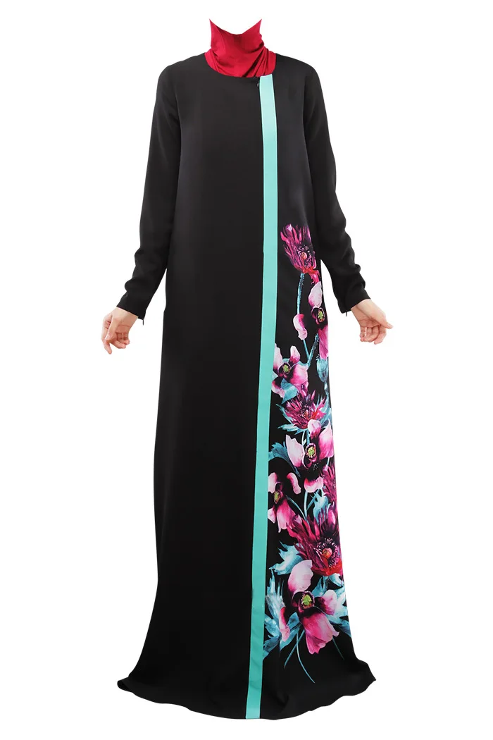 High Quality Big Size Print Floral Malaysia Muslim Abaya 