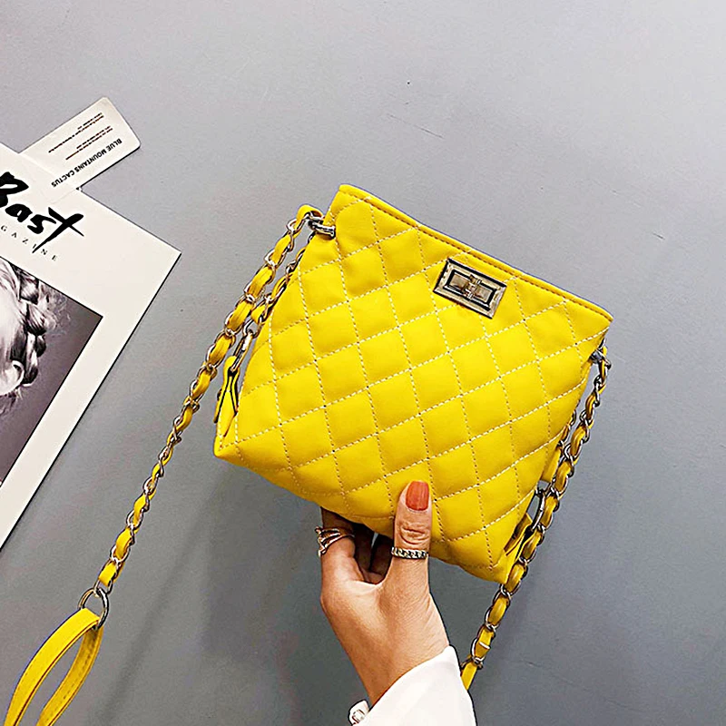 

AOEO Small Bag Female 2019 Summer New Fashion Rhombic Chain Bag Korean Wild Shoulder Corssbody Bag Fashion Fairy Messenger Bag