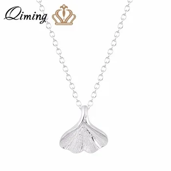 QIMING Fashion Simple Gold Ginkgo Plant Necklace Collier for Women Statement Pendants&Necklaces Wholesale Jewelry Bijoux