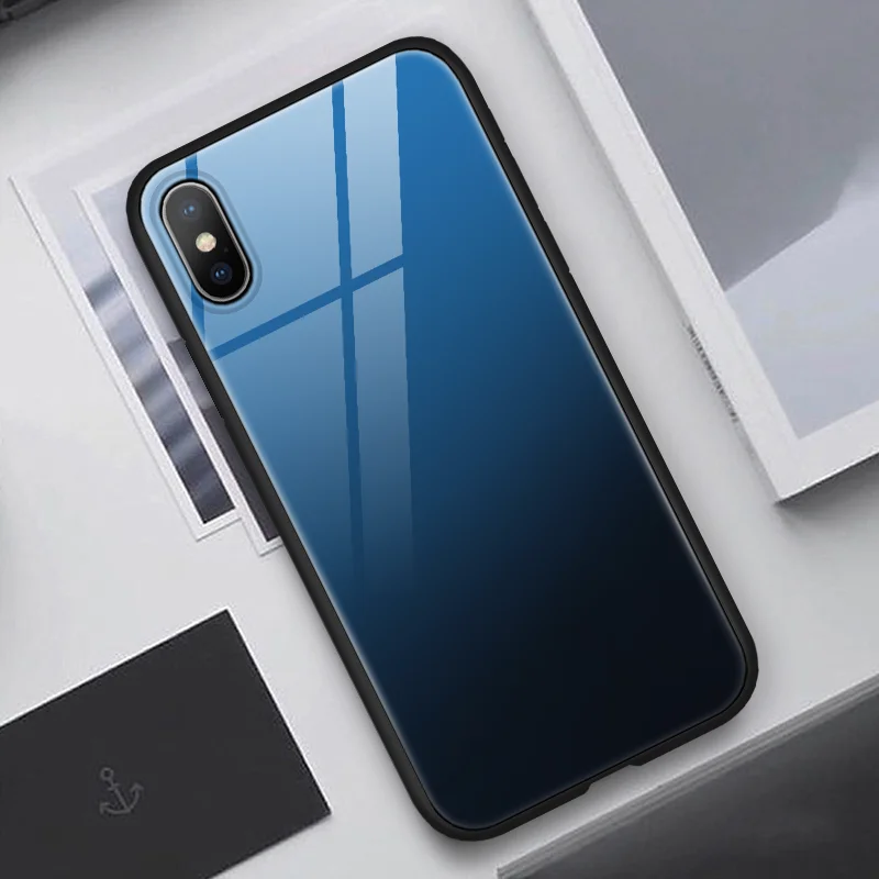 Градиентный чехол из закаленного стекла для iPhone XS Max XR 7 8 6 6S Plus X Samsung Galaxy Note 9 Meizu 16