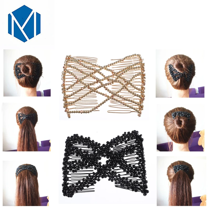 M MISM девушки Винтажные эластичные DIY жемчужные расчески для волос двойной