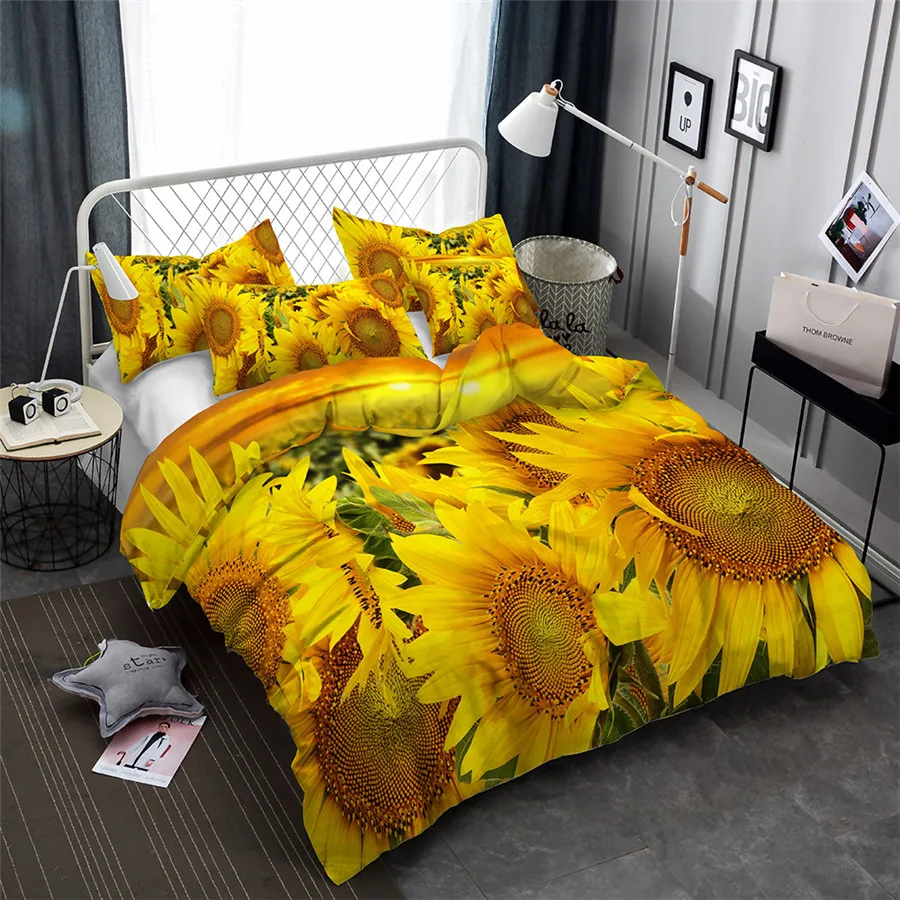 Helengili 3d Bedding Set Sunflower Print Duvet Cover Set