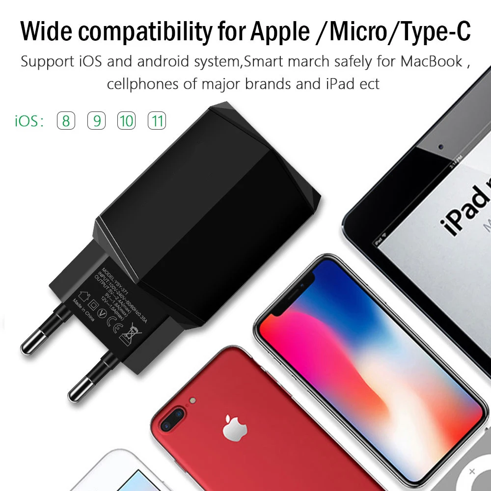 QC3.0 двойной зарядное устройство USB Quick Зарядное устройство 3,0 быстрая Зарядное устройство адаптер для iPhone X, 8, 7, 6, samsung Galaxy S8 Xiaomi mi Red mi 4X