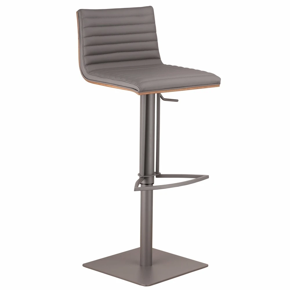 Armen Living Caf? Adjustable Gray Metal Barstool in Gray Pu with Walnut Back