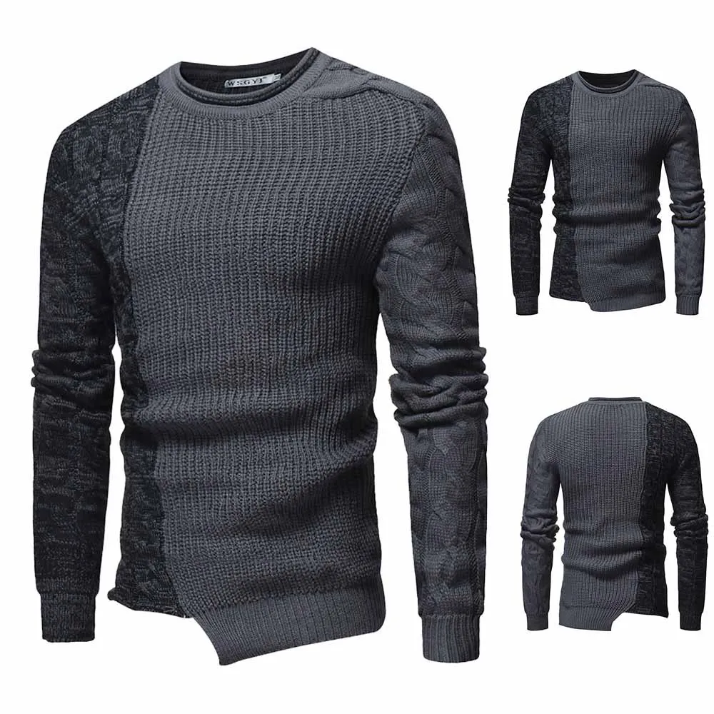 Cotton Gray Men'S Sweaters Autumn New Fashion Knitted Solid Round Neck