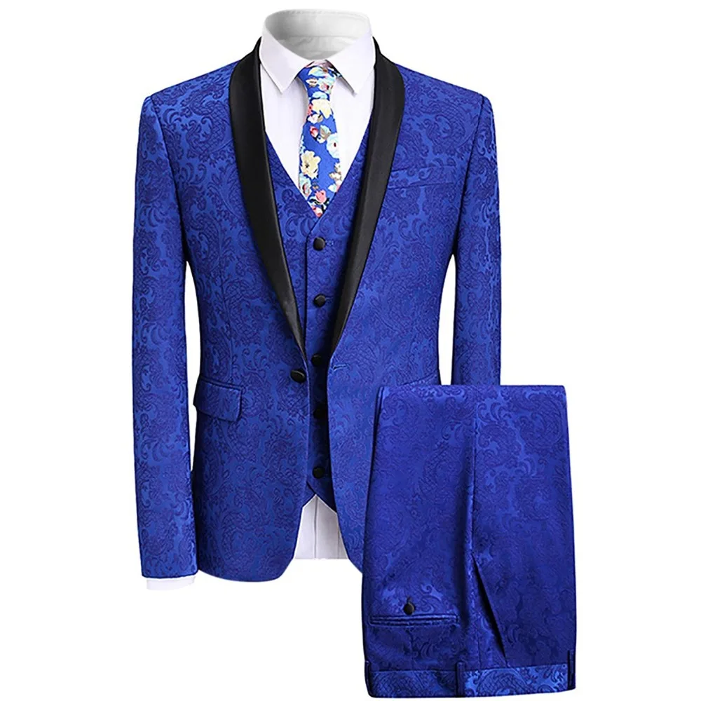 

JinXuanYa Men's Blue Print Suit Three-Piece Set custom size suit S-5XL(coat+Pants+Vest)Color can choose other colors