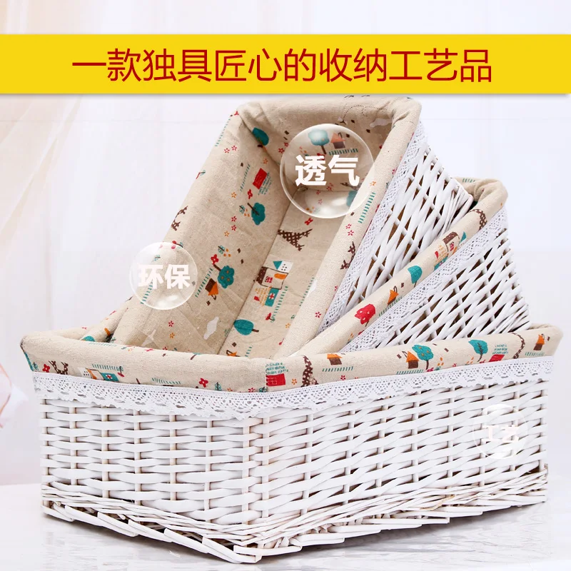 White Wicker Storage Basket Destop Laundry Rattan Woven Storage Box Drawer for Picnic Food Drink Toys Jewelry Sundries Picnic