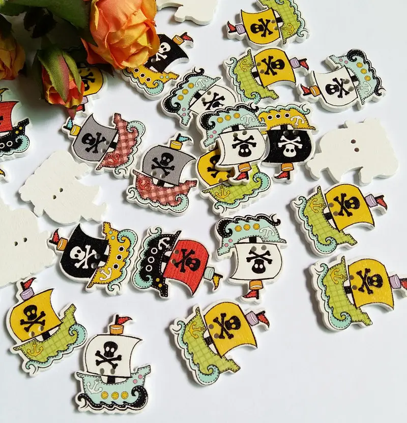 Mixed Cartoon Tiger head-shape Sewing buttons Wooden scrapbooking 32mm